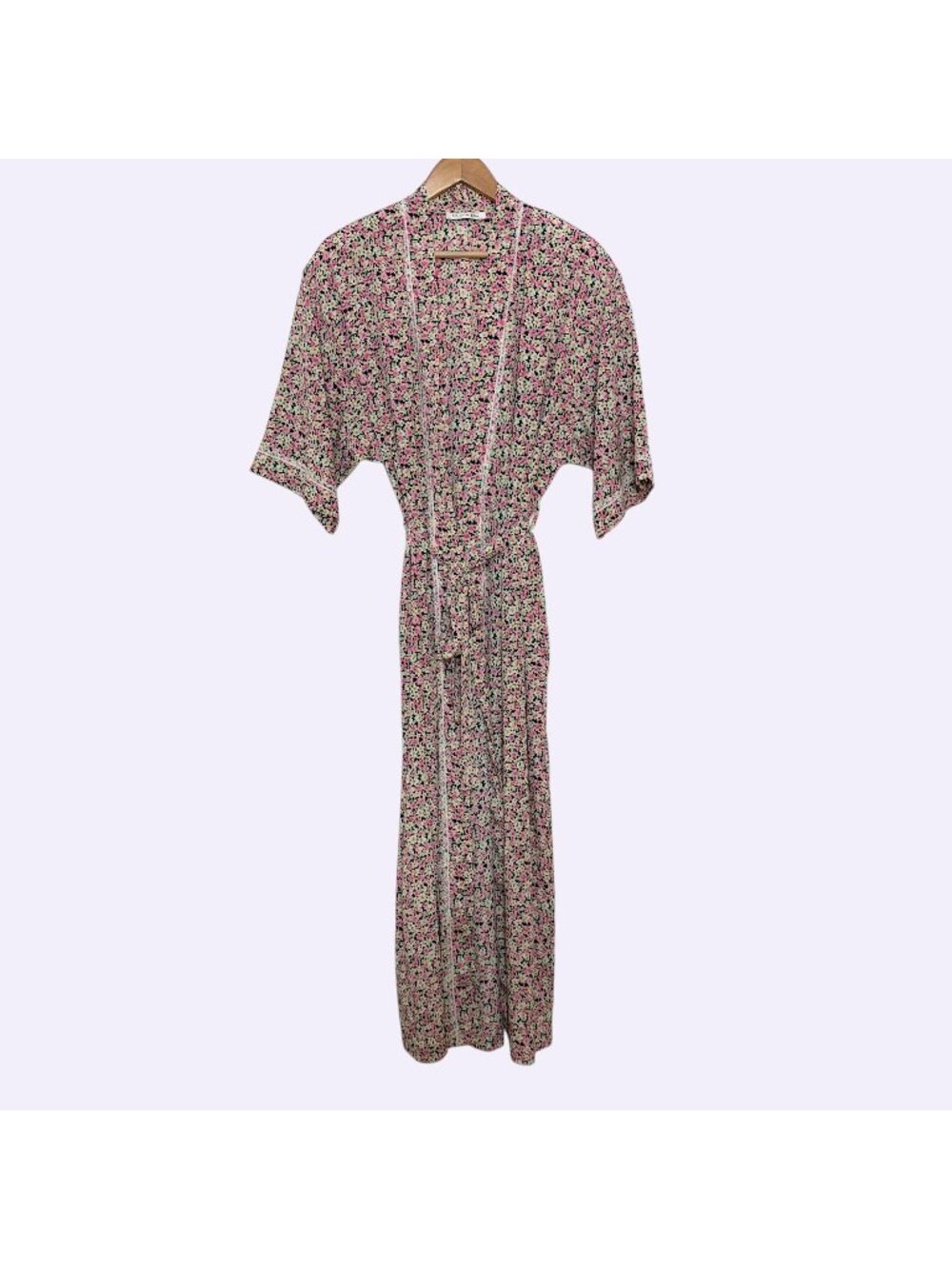 Vintage Christian Dior Floral Robe, Lace Trim, Belted, Size Large (Made in USA)